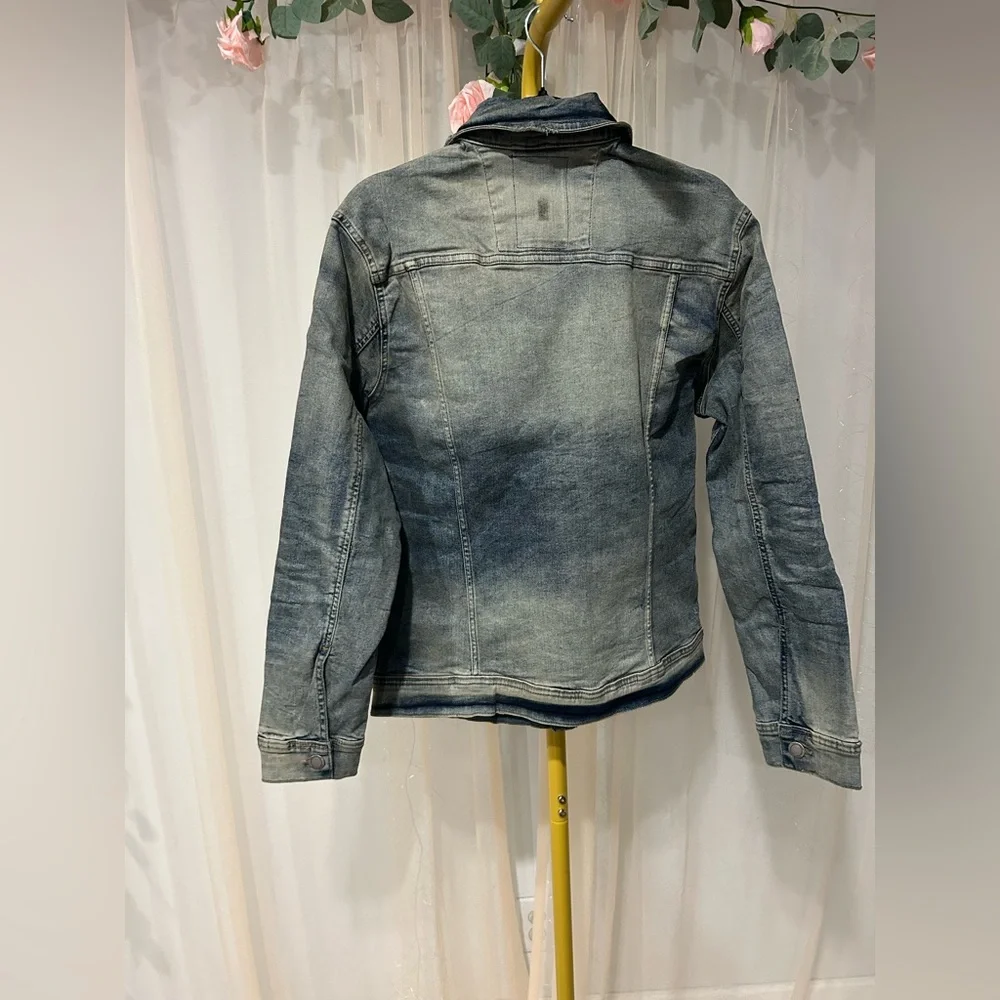 Men's Washed Denim Jacket - Blue Distressed